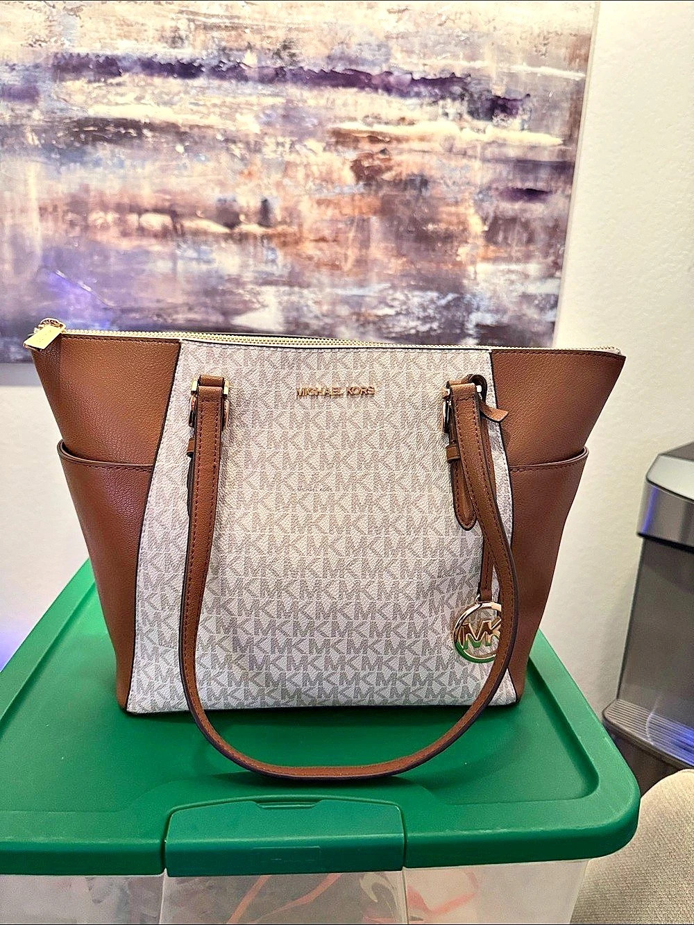 Michael Kors Jet Set Travel Medium Signature Logo Tote Bag